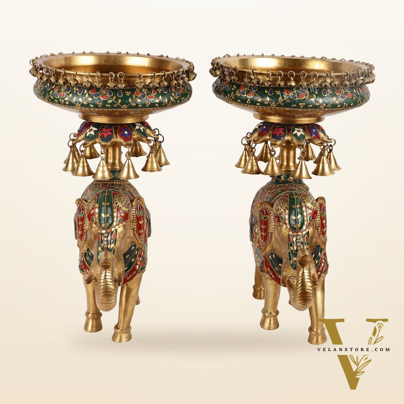 Brass elephant urli Large 21 inch pair