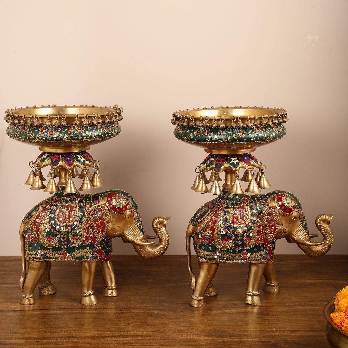 Brass elephant urli Large 21 inch pair