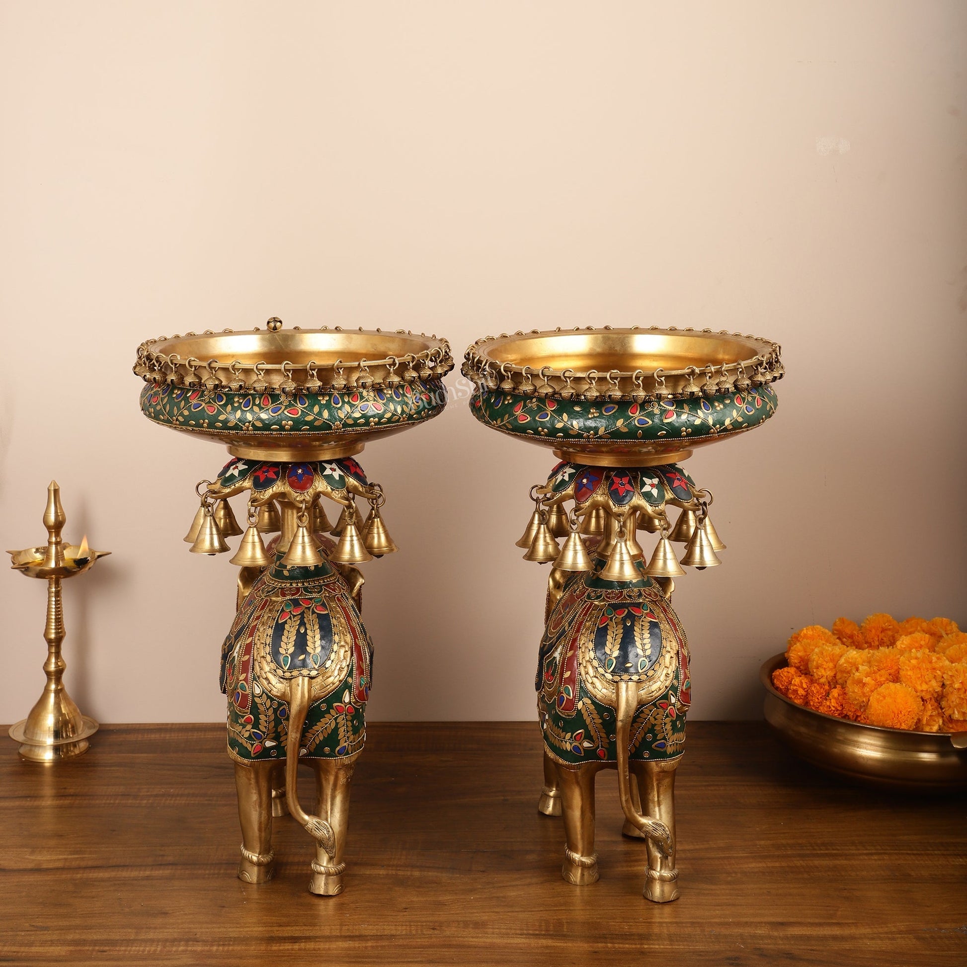 Brass elephant urli Large 21 inch pair