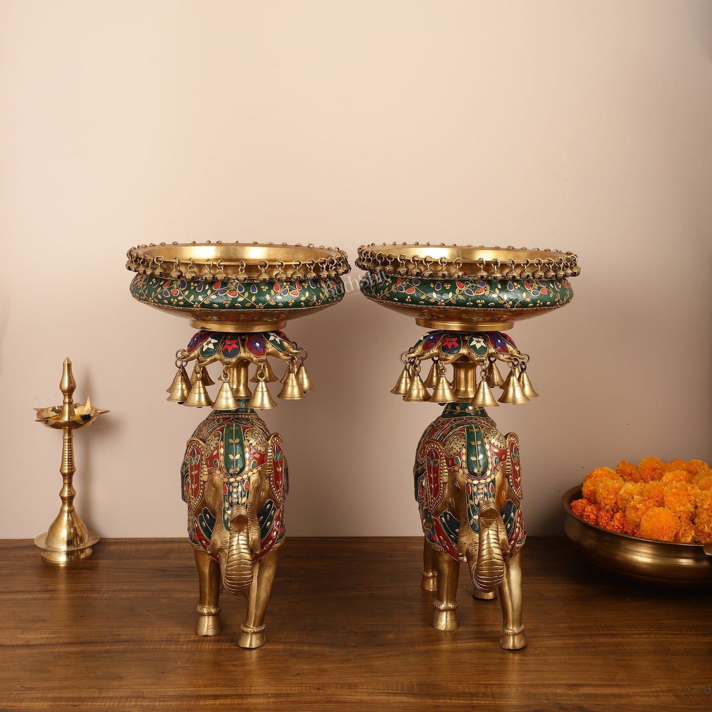 Brass elephant urli Large 21 inch pair