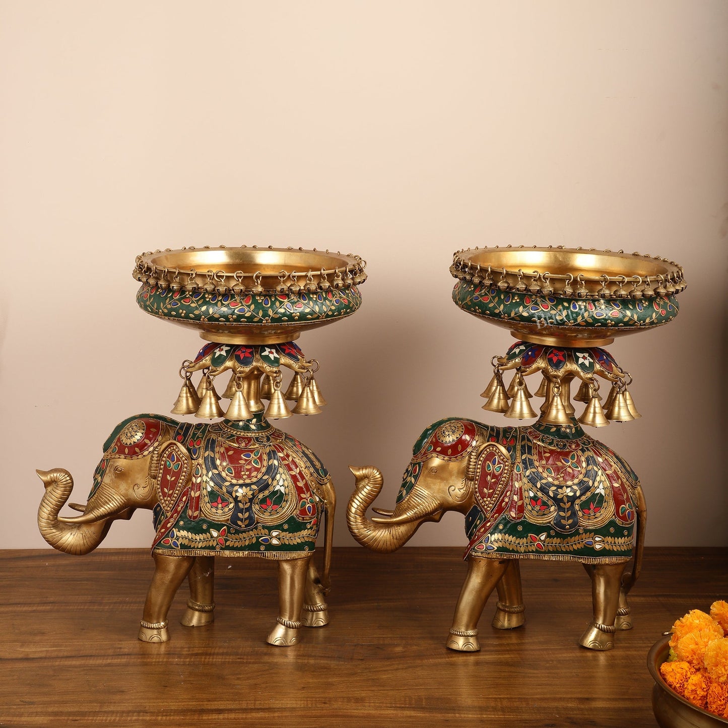Brass elephant urli Large 21 inch pair