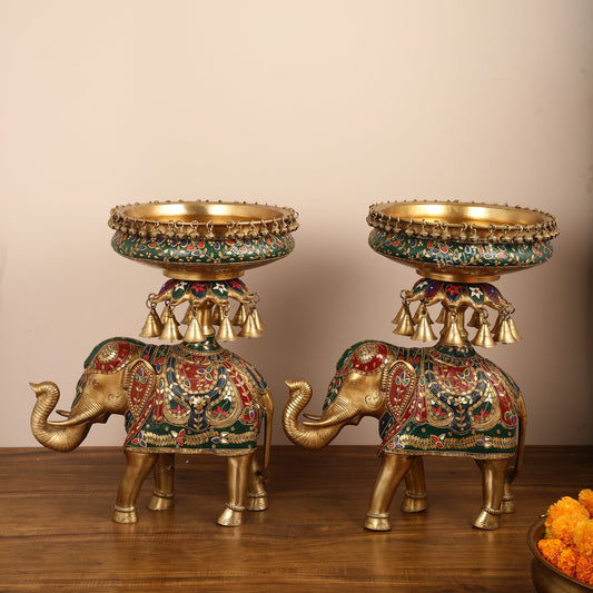 Brass elephant urli Large 21 inch pair