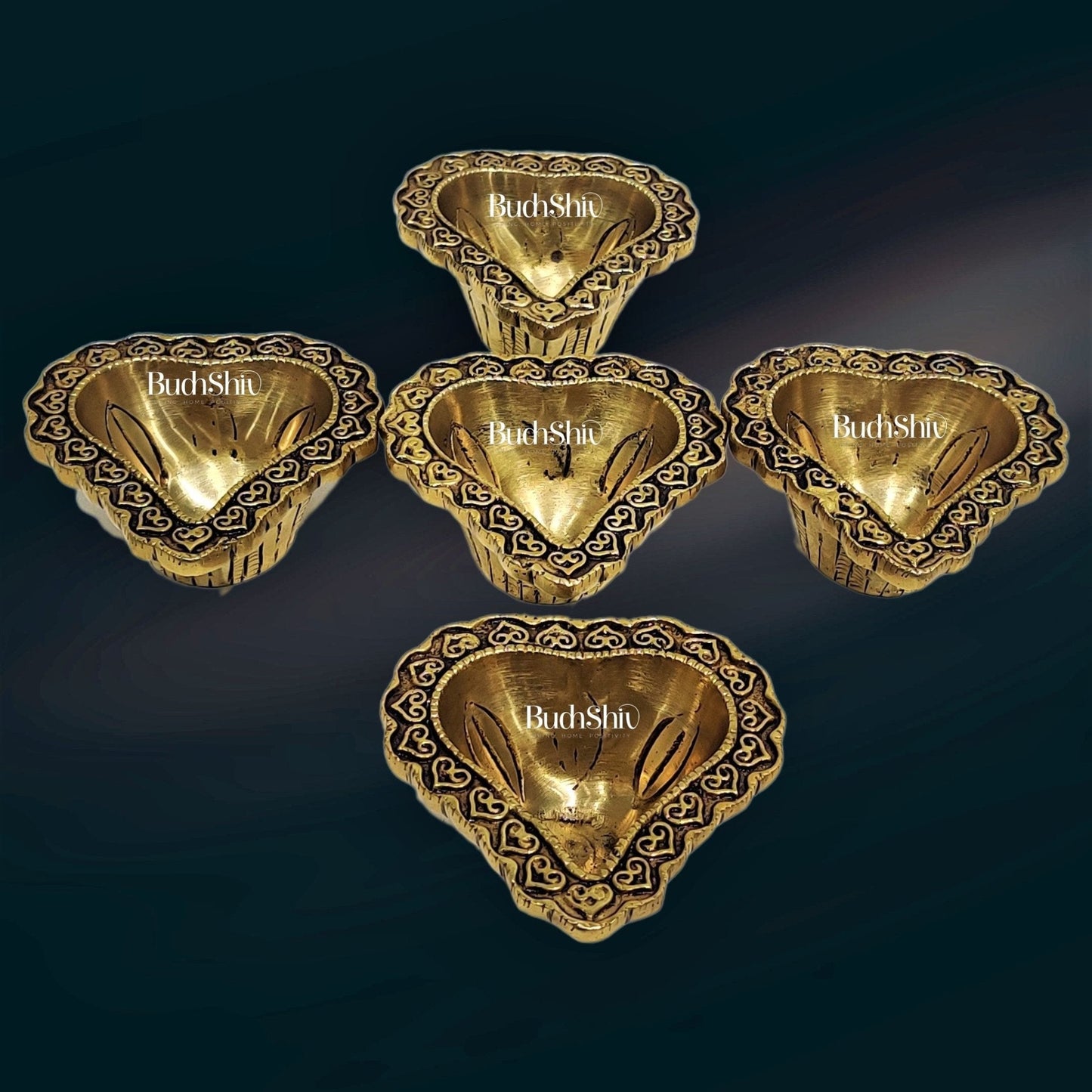 Brass engraved diya small size set of 5