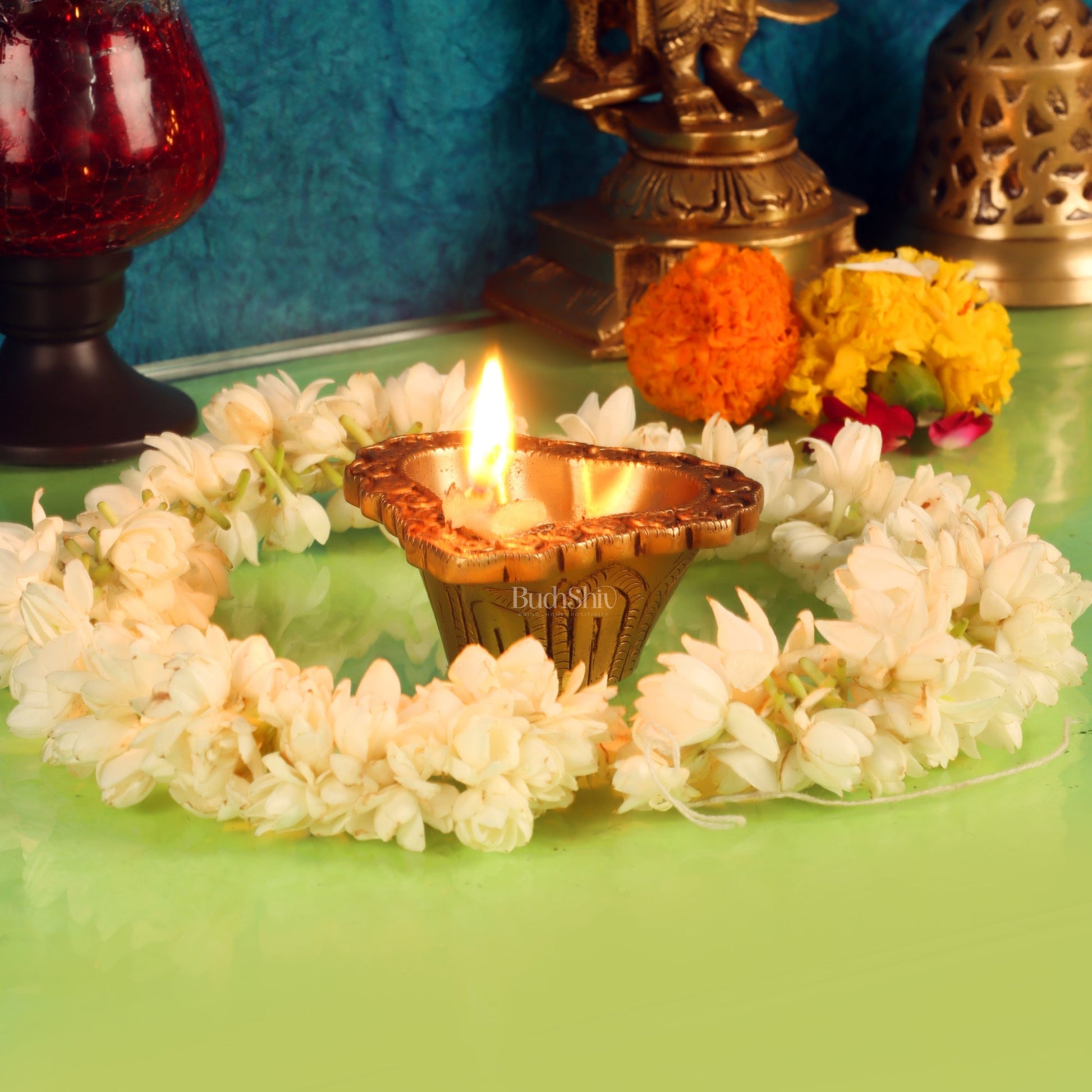 Brass engraved diya small size