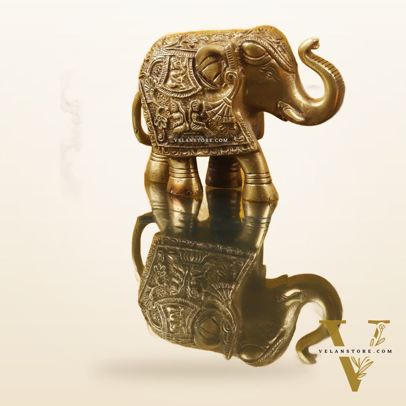 Brass Engraved Elephant Statue table accent 5"