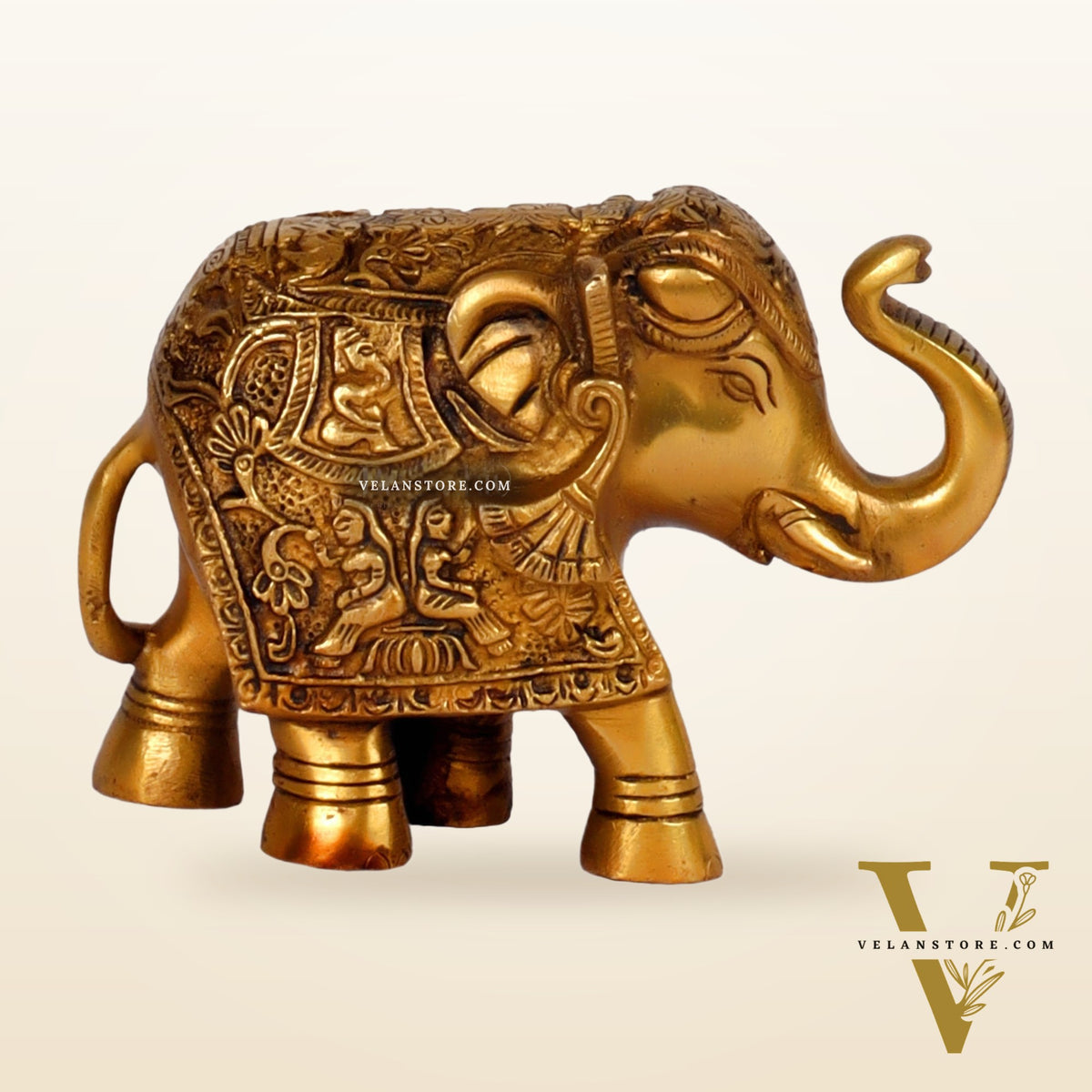 Brass Engraved Elephant Statue table accent 5"