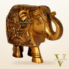 Brass Engraved Elephant Statue table accent 5"