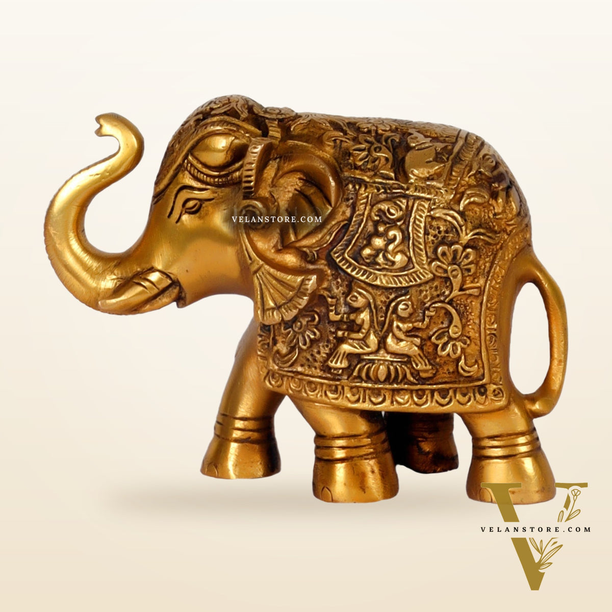 Brass Engraved Elephant Statue table accent 5"