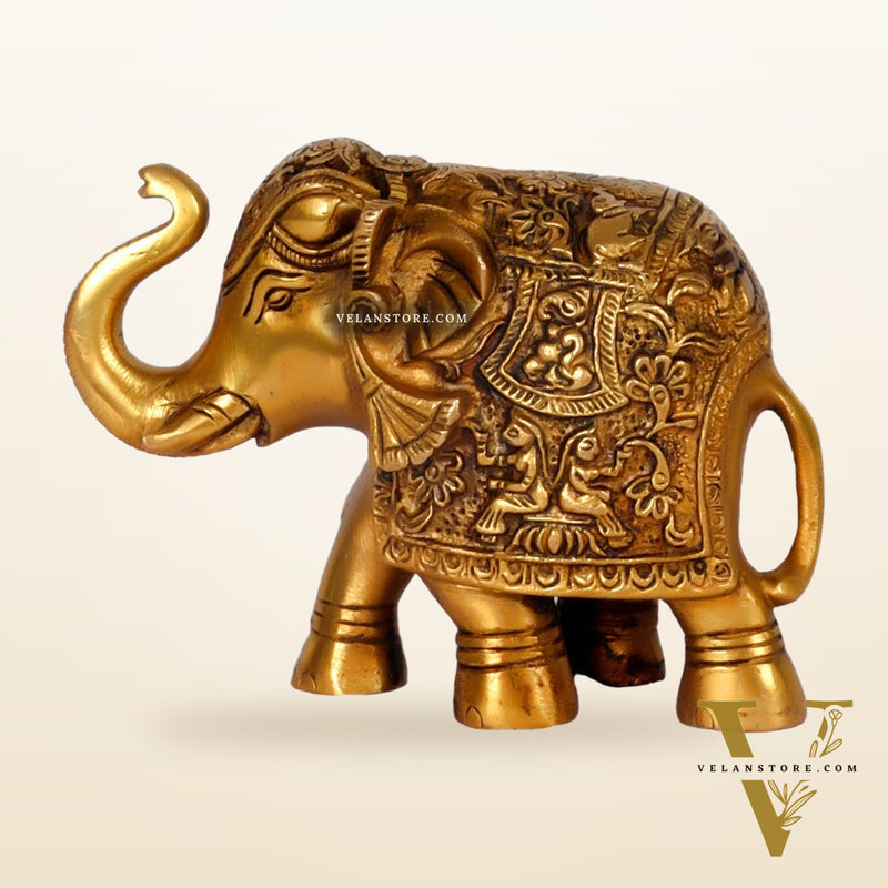 Brass Engraved Elephant Statue table accent 5"