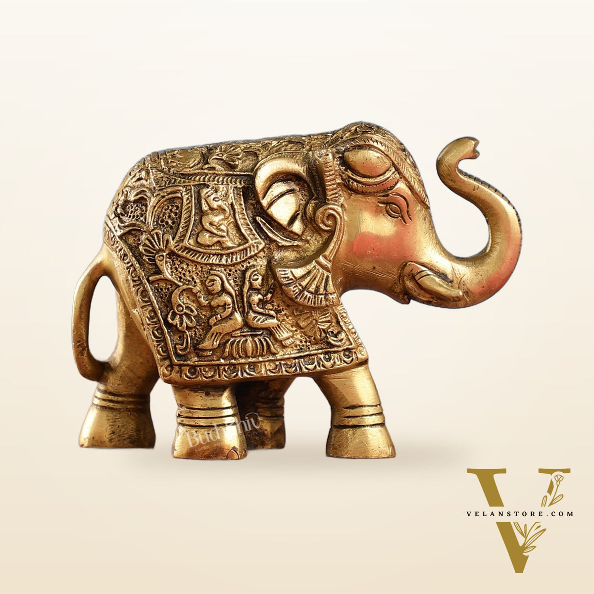 Brass Engraved Elephant Statue table accent 5"