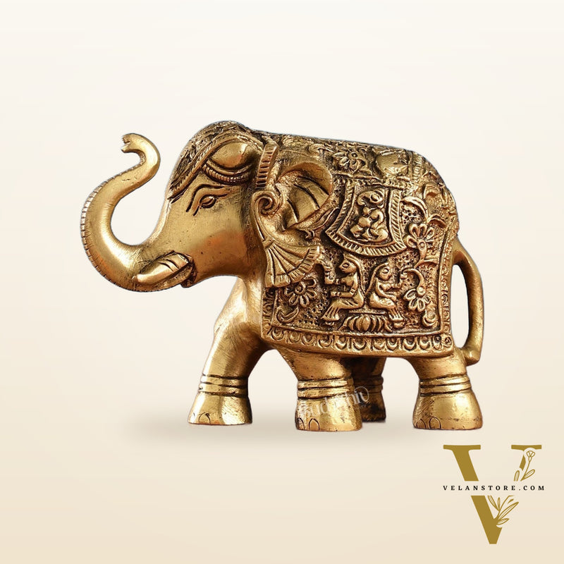 Brass Engraved Elephant Statue table accent 5"