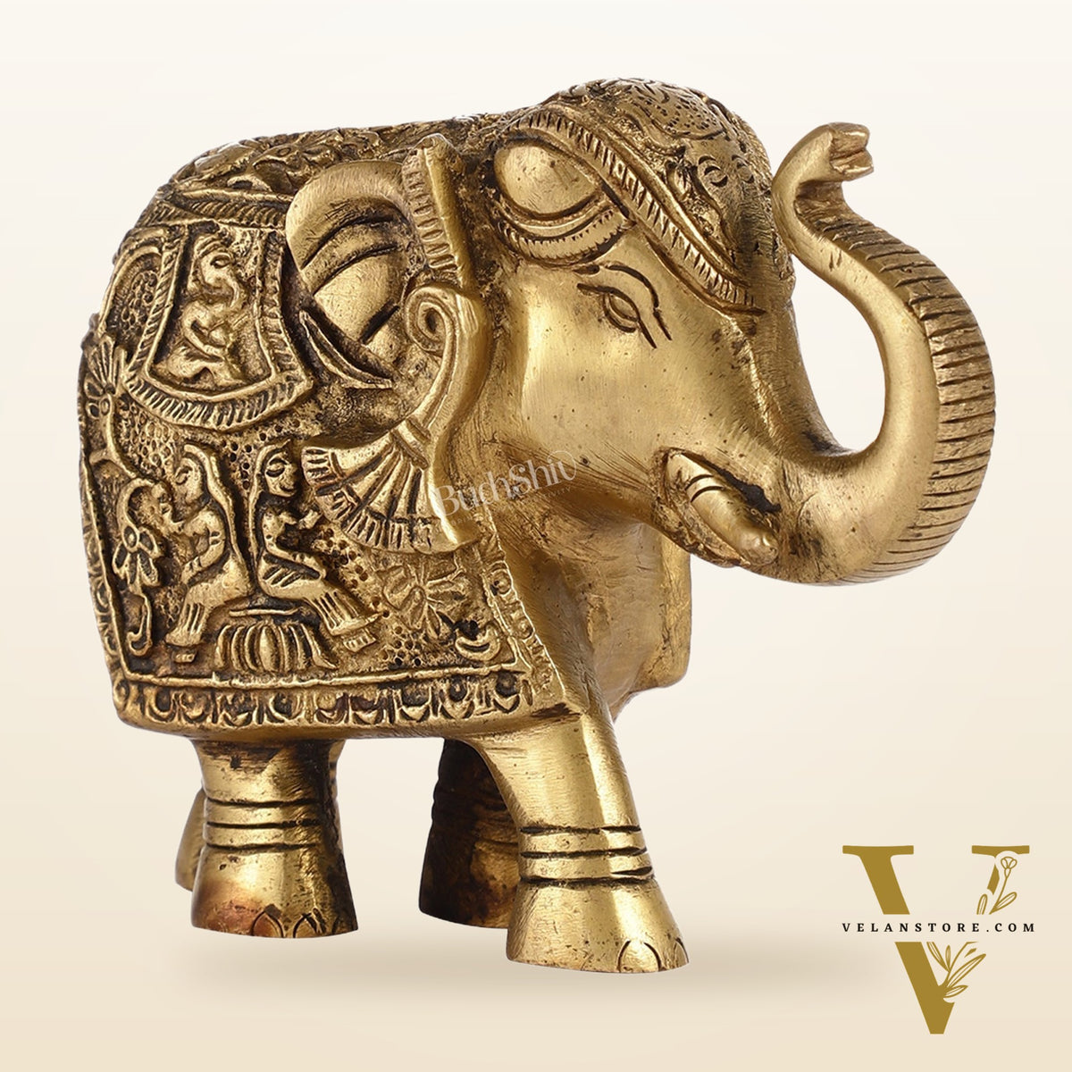 Brass Engraved Elephant Statue table accent 5"