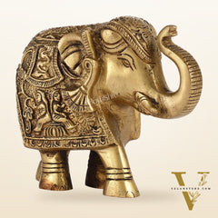 Brass Engraved Elephant Statue table accent 5"