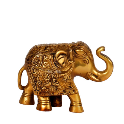 Brass Engraved Elephant Statue table accent 5"
