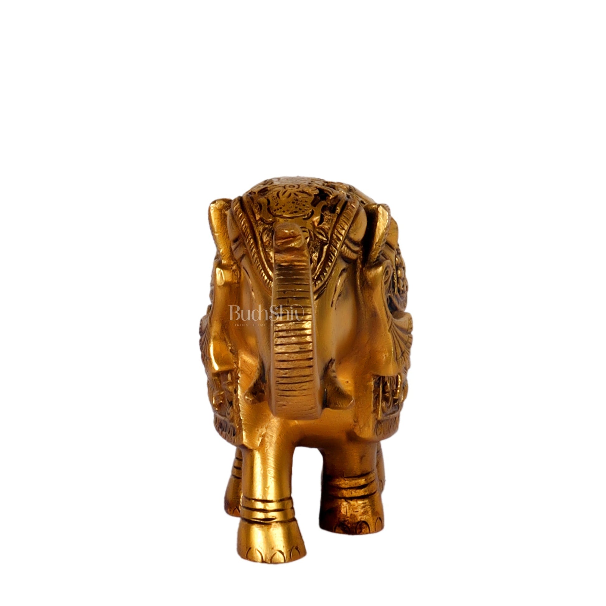 Brass Engraved Elephant Statue table accent 5"