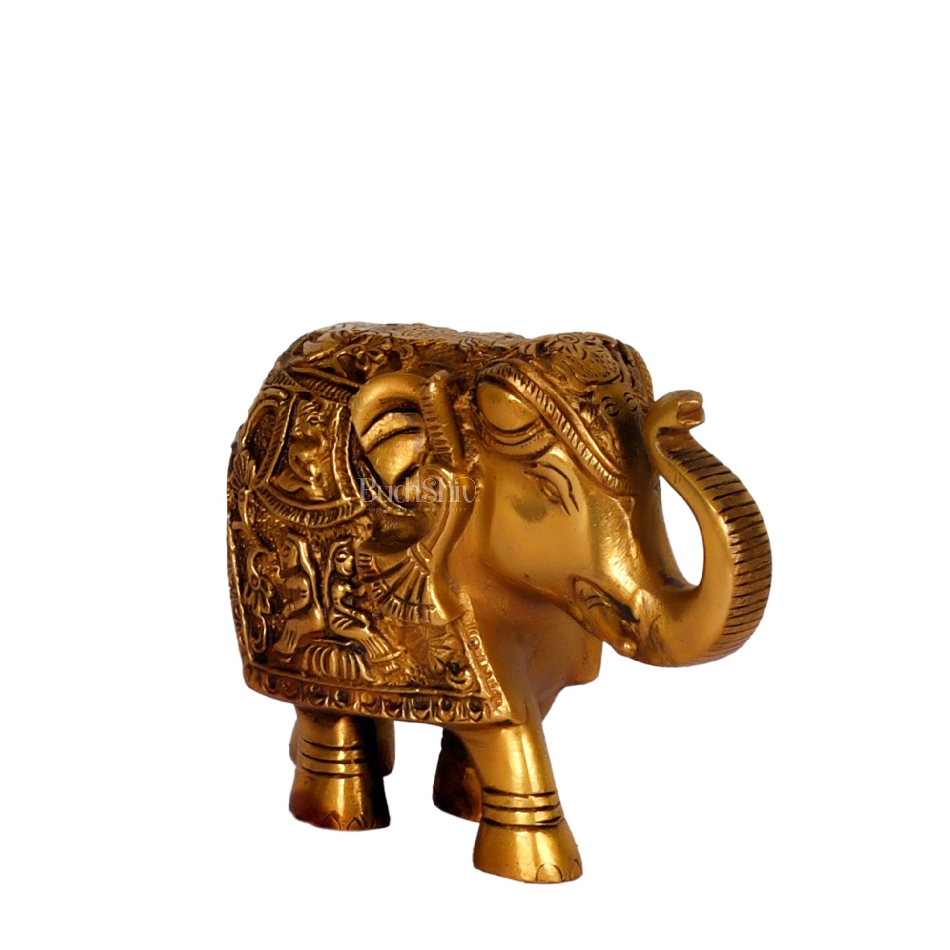 Brass Engraved Elephant Statue table accent 5"