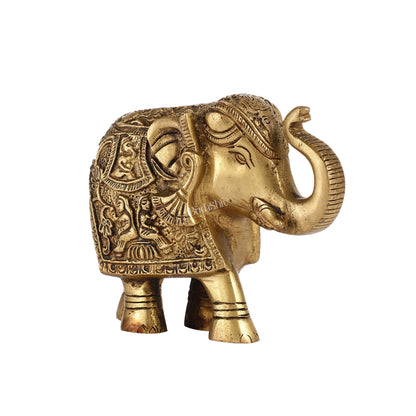 Brass Engraved Elephant Statue table accent 5"