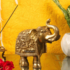 Brass Engraved Elephant Statue table accent 7"