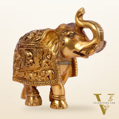 Brass Engraved Elephant Statue table accent 7"