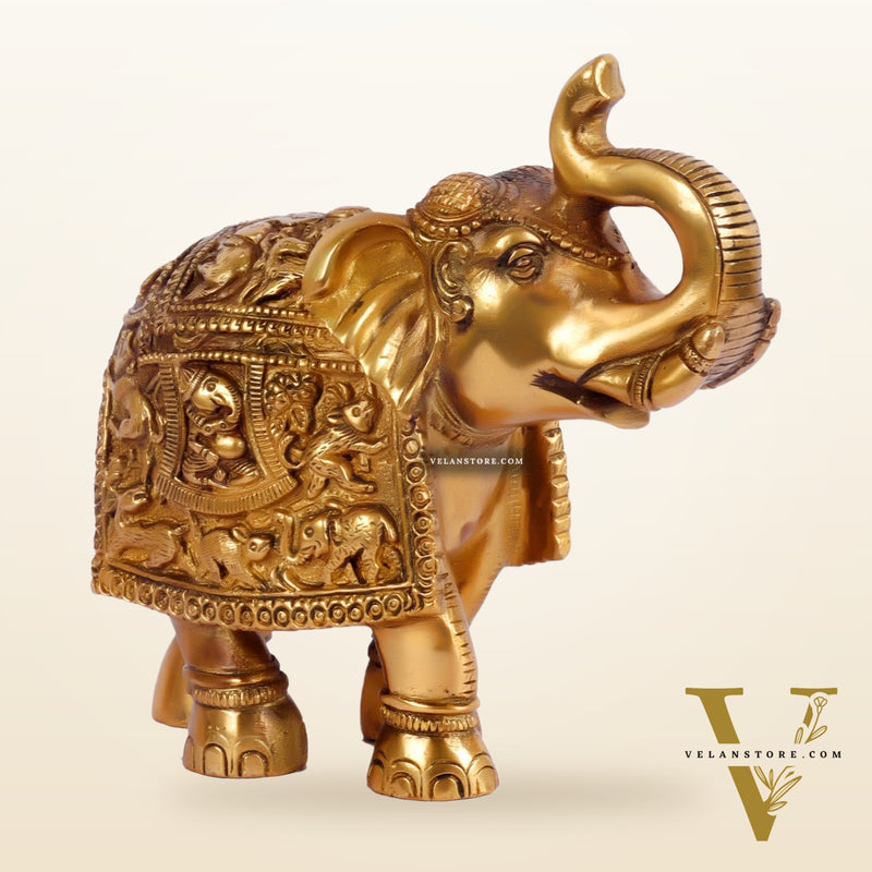 Brass Engraved Elephant Statue table accent 7"