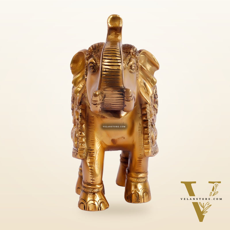 Brass Engraved Elephant Statue table accent 7"
