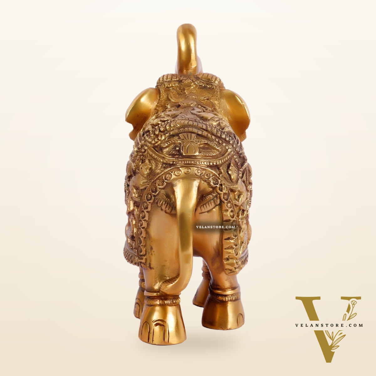 Brass Engraved Elephant Statue table accent 7"