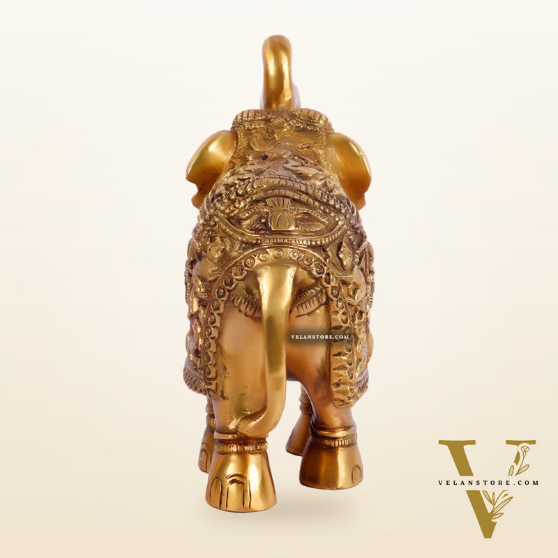 Brass Engraved Elephant Statue table accent 7"