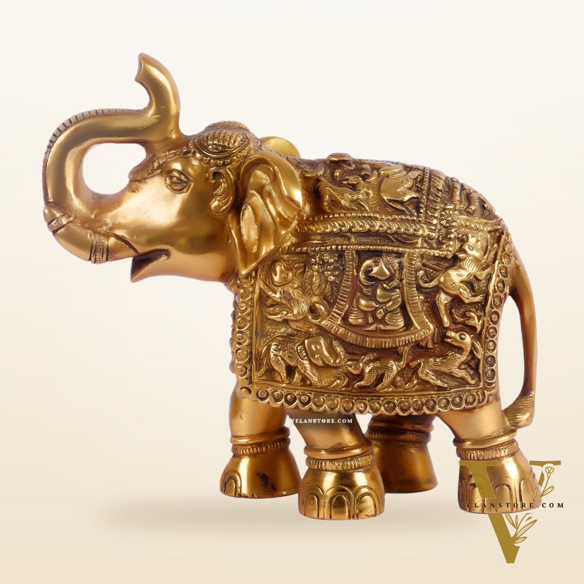 Brass Engraved Elephant Statue table accent 7"