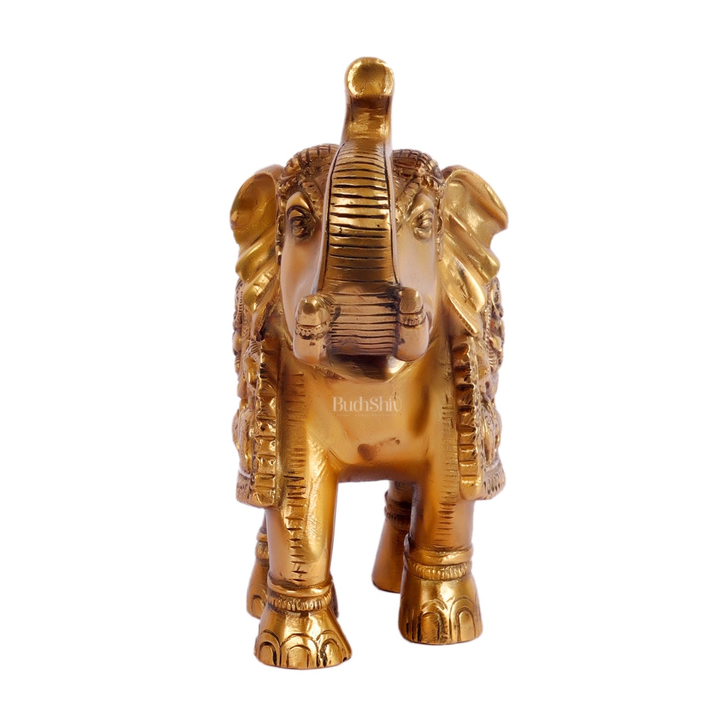 Brass Engraved Elephant Statue table accent 7"
