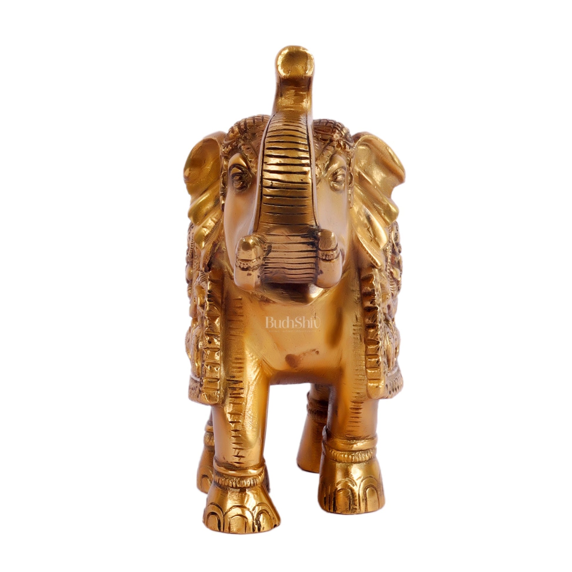 Brass Engraved Elephant Statue table accent 7"