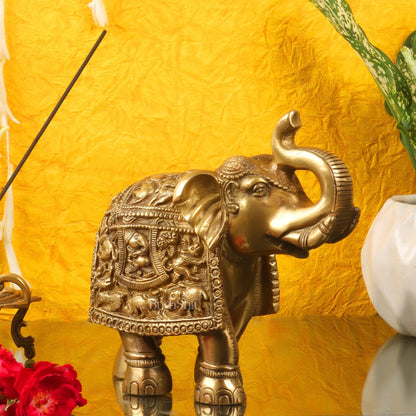 Brass Engraved Elephant Statue table accent 7"