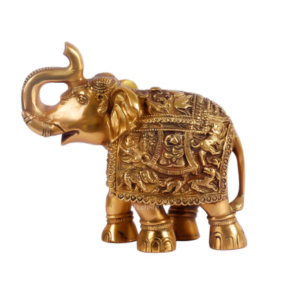 Brass Engraved Elephant Statue table accent 7"