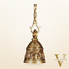 Brass Engraved Ganesha as Musicians Hanging Temple Bell