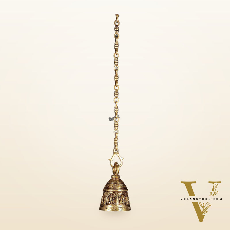 Brass Engraved Ganesha as Musicians Hanging Temple Bell