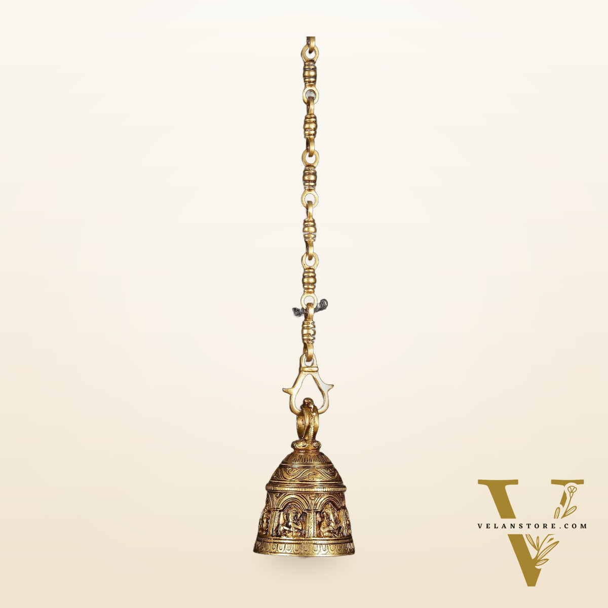 Brass Engraved Ganesha as Musicians Hanging Temple Bell