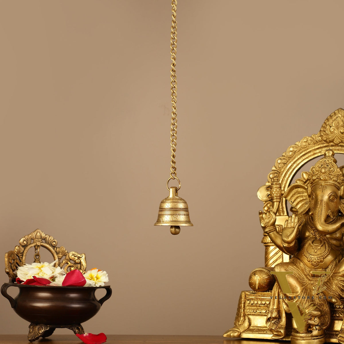 Brass Engraved hanging bell 2.5 inch diameter