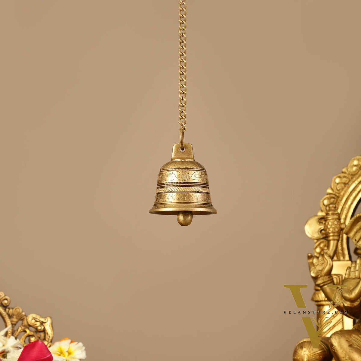 Brass Engraved hanging bell 3 inch diameter