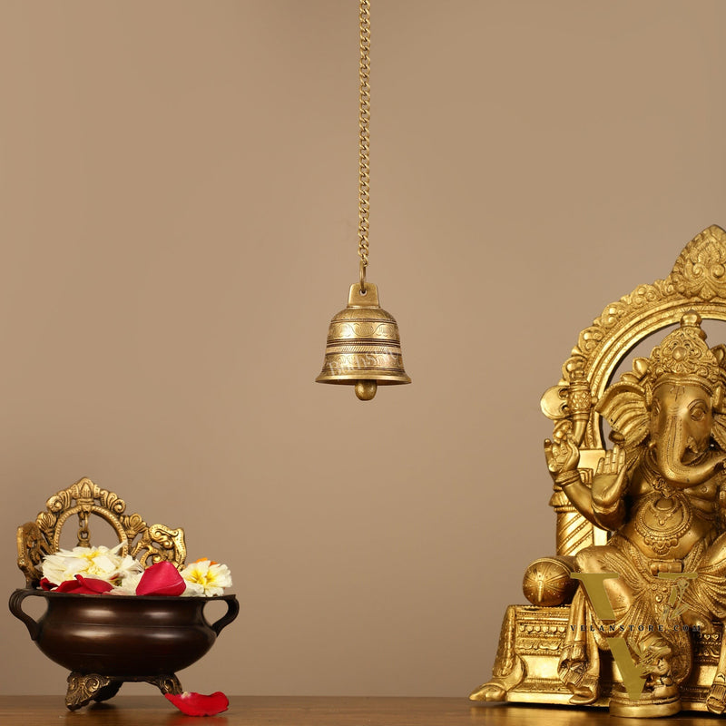 Brass Engraved hanging bell 3.5 inch diameter