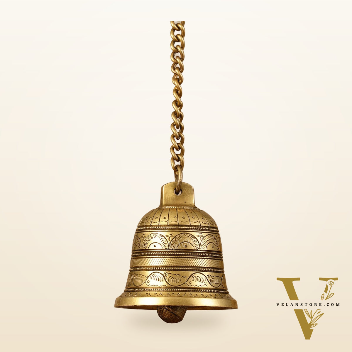 Brass Engraved hanging bell 4 inch diameter