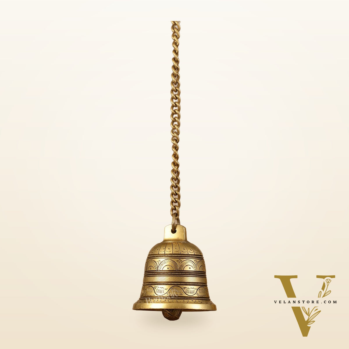 Brass Engraved hanging bell 4 inch diameter