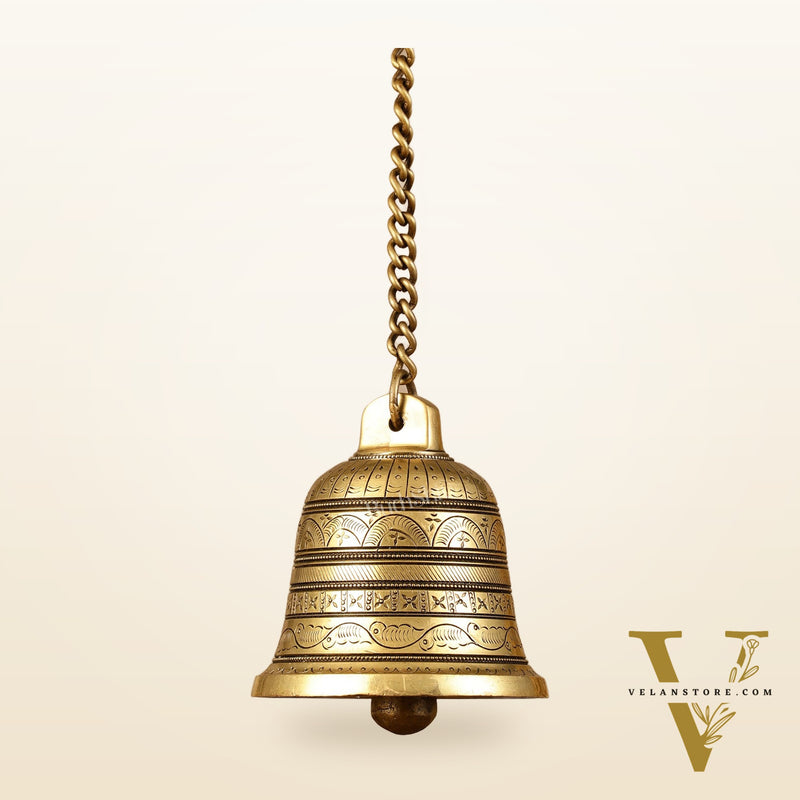 Brass Engraved hanging bell 4.5 inch diameter