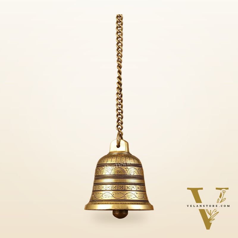 Brass Engraved hanging bell 4.5 inch diameter