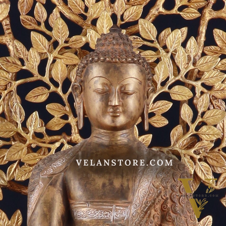 Brass Enlightened Nirvana Buddha Statue & Superfine Kalpavriksha Tree – Spiritual Decor Set