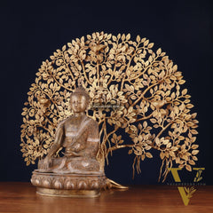 Brass Enlightened Nirvana Buddha Statue & Superfine Kalpavriksha Tree – Spiritual Decor Set