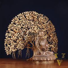 Brass Enlightened Nirvana Buddha Statue & Superfine Kalpavriksha Tree – Spiritual Decor Set