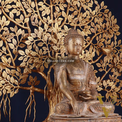 Brass Enlightened Nirvana Buddha Statue & Superfine Kalpavriksha Tree – Spiritual Decor Set
