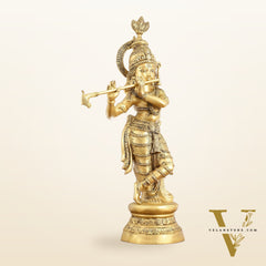 Brass Ever-smiling Krishna Playing Flute Statue | Height 28 Inch