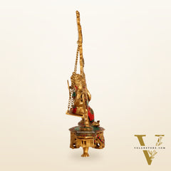 Brass Fine Quality Ganesha Swing with Brass Rings and Natural Stones, 18 inches