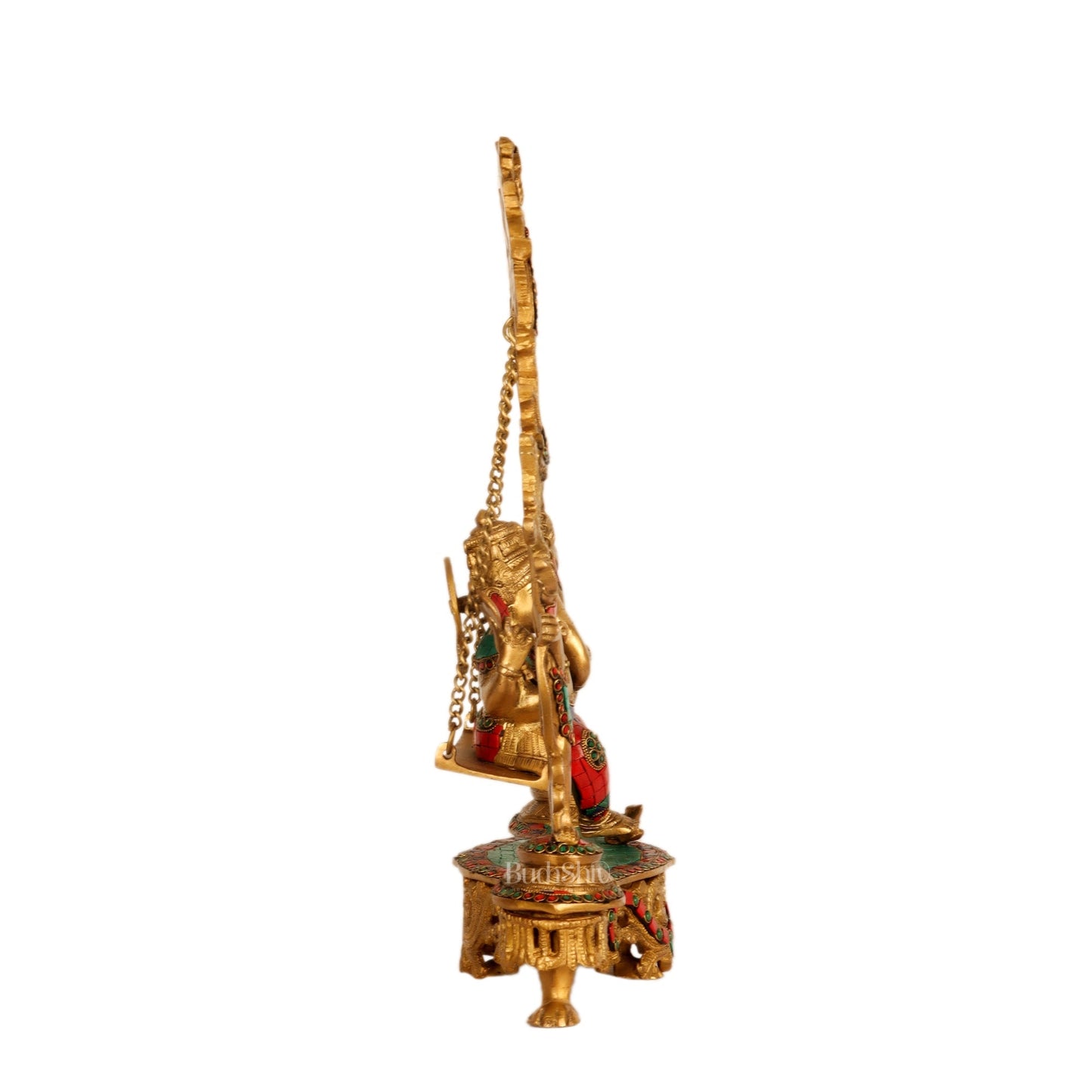 Brass Fine Quality Ganesha Swing with Brass Rings and Natural Stones, 18 inches