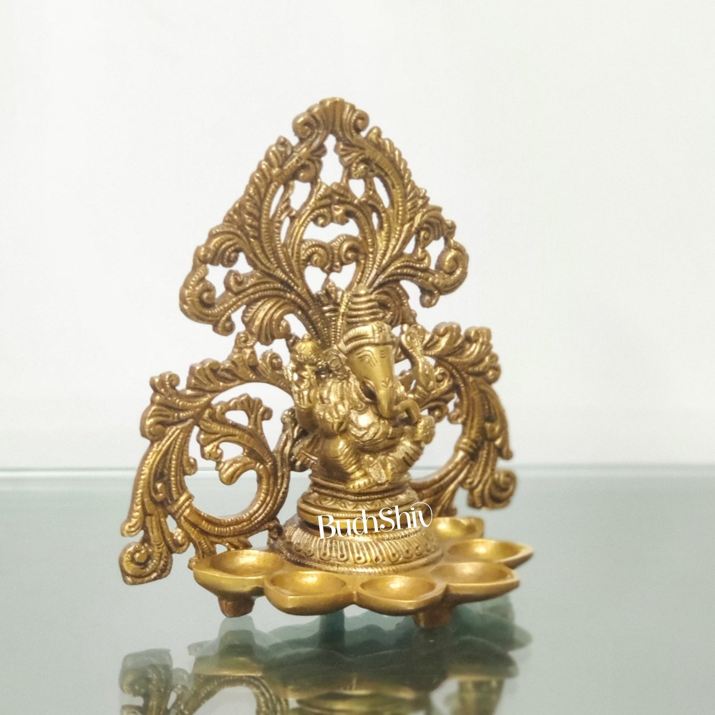 Brass Fine Quality Lord Ganesha and Goddess Lakshmi Panchdeep - Pair or Single panchdeepam 6.5"